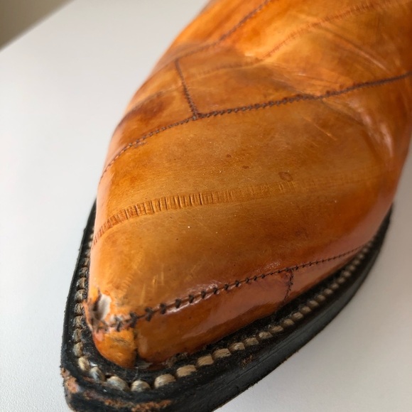 Vintage Sergey Cabrini Exotic EEL Cognac Brown Leather Western Cowboy Boots - Picture 14 of 15